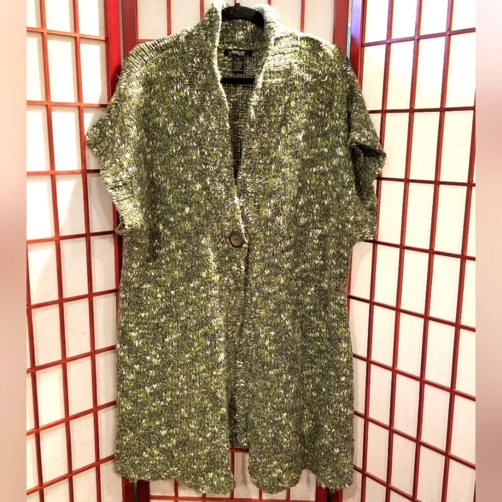 Green Marled Drop Sleeve Sweater Duster. Size 3X. By Style & Co